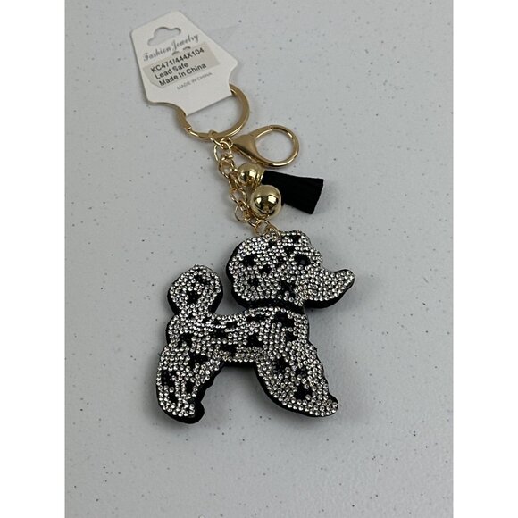 Rhinestone Poodle Keychain With Tassel & Gold Ring Lead Safe - Picture 2 of 3